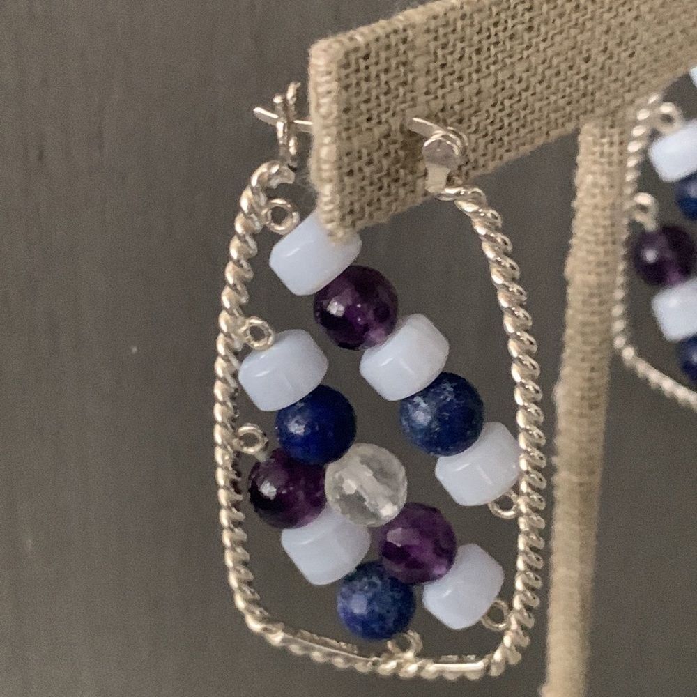 QVC HUEtopia Sterling Silver Gemstone Beaded Hoop Earrings